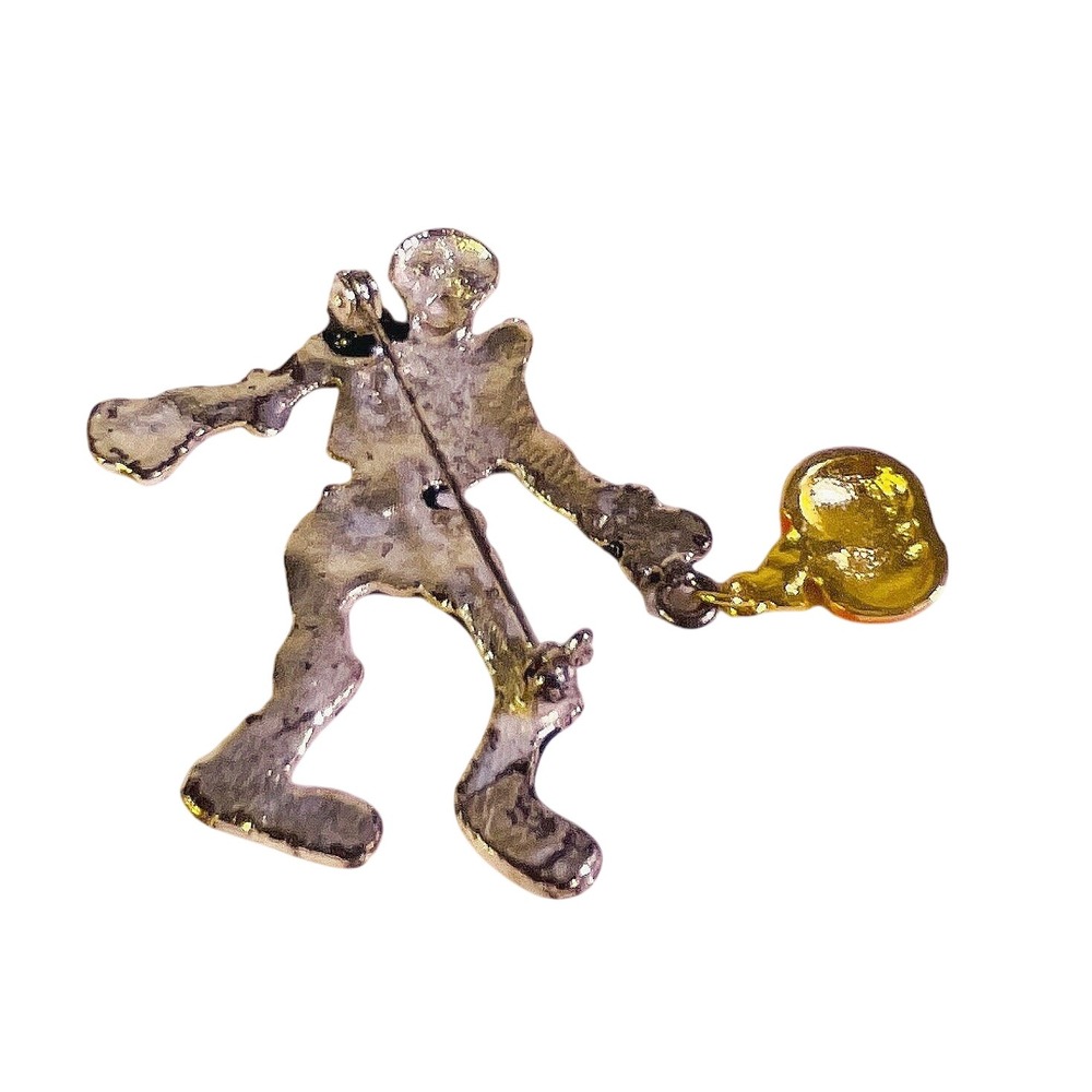 Vtg Halloween Skeleton Brooch Pumpkin Dangle Enamel Kitschy Novelty Pin - Picture 3 of 5